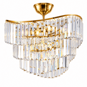 Ascot Ø46 Messing/transparant kristal Van Lampan - Dankzij de geringe hoogte is de Ascot ideaal voor ruimtes met een laag plafond, waar hij fungeert als decoratieve blikvanger en tegelijkertijd een sfeervol en uitnodigend licht verspreidt.