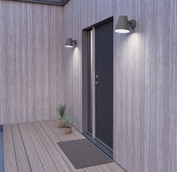 Mist Grafietstructuur buitenlamp Van Belid - Grond&eacute; with Mist is gebaseerd op een eenvoudige conische tint die streeft naar eenvoud.