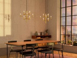 Manola 12 mini Ø45 Satijn messing hanglamp Van Herstal - Ongeacht de grootte van uw huis, Manola Mini is de enige hanglamp die u nodig hebt om uw droominterieur te realiseren.