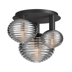 Reels 53cm Zwart plafondlamp Van Maytoni - Het dynamische ontwerp met ronde koepels cre&euml;ert een moderne uitstraling, terwijl de rookkleurige, glanzende koepels bijdragen aan een verfijnd lichtbeeld.