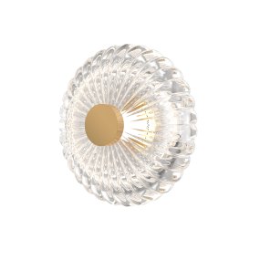 Amulet Ø18 Goud wandlamp Van Maytoni - Dankzij de kristalheldere glazen koepel met een ingewikkeld patroon en een geraffineerd gouden detail in het midden, verspreidt de lamp een zacht en aangenaam licht dat de sfeer in elke kamer verbetert.
