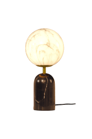 Pierre 30cm Zwart-wit tafellamp Van Aneta Lighting - De massieve zwarte stenen lampvoet geeft de lamp een karaktervolle uitstraling en wordt aangevuld door stijlvolle metalen details met een matte messing afwerking.