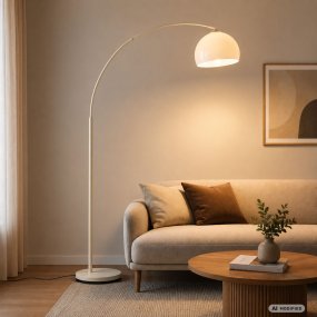 Vessa Beige vloerlamp Van Brilliant - Vessa is een stijlvolle vloerlamp van beige metaal met een witte kunststof kap die de lamp een zachte en elegante uitstraling geeft.
