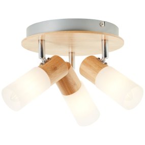 Babsan 3 Hout spot Van Brilliant - De houten details in combinatie met de witte kappen geven een warme en natuurlijke uitstraling die past bij moderne functionaliteit.