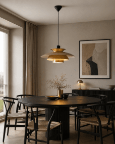 Stealth 2 Ø50 Goud hanglamp Van Nordic Lighting - De gelaagde kappen zorgen voor een aangenaam en gericht licht en dragen bij aan de decoratieve vorm van de lamp.