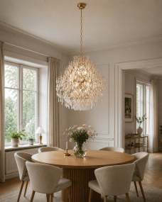 Palais Ø58 Goud kristal Van Lampan - De lamp is bedekt met matte prisma's die een zacht, dromerig lichtspel cre&euml;ren en een exclusieve sfeer in de kamer cre&euml;ren.