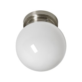 Lidan Ø20 Nikkel Van Armaturhantverk - Deze klassieke plafondlamp voor in de badkamer, met een ronde, witte glazen kap en een stijlvolle metalen voet, zorgt voor een zacht en aangenaam licht dat een ontspannen sfeer in uw badkamer creëert.