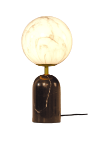 Pierre 42cm Zwart-wit tafellamp Van Aneta Lighting - De massieve zwarte stenen lampvoet geeft de lamp een karaktervolle uitstraling en wordt aangevuld door stijlvolle metalen details met een matte messing afwerking.