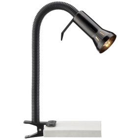 Flex Zwart klemlamp Van Brilliant - Flex is een praktische klemlamp die eenvoudig met de klemvoet aan de rand van een tafel of plank te bevestigen is - perfect wanneer de ruimte beperkt is en een gewone lampvoet niet past.