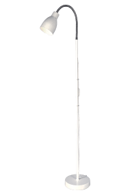 Sarek Wit vloerlamp Van Aneta Lighting - Sarek is een stijlvolle staande lamp in matwit metaal met een chromen flexarm voor eenvoudige aanpassing van het licht.