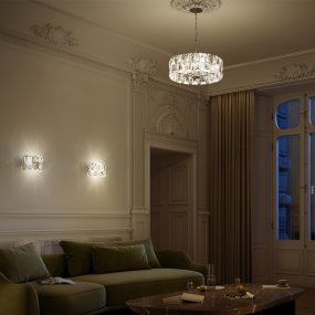 Puntes Ø52 Goud kristal Van Maytoni - Puntes is een elegante plafondkroonluchter van goudkleurig metaal met fonkelende prisma's die de lichtbronnen omringen en een magisch lichtspel cre&euml;ren wanneer de lamp brandt.