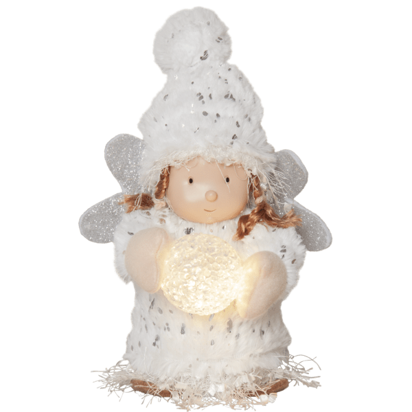 Joylight Engel Wit Van Star Trading - Gezellige witte engel met een sneeuwbal in haar handen.