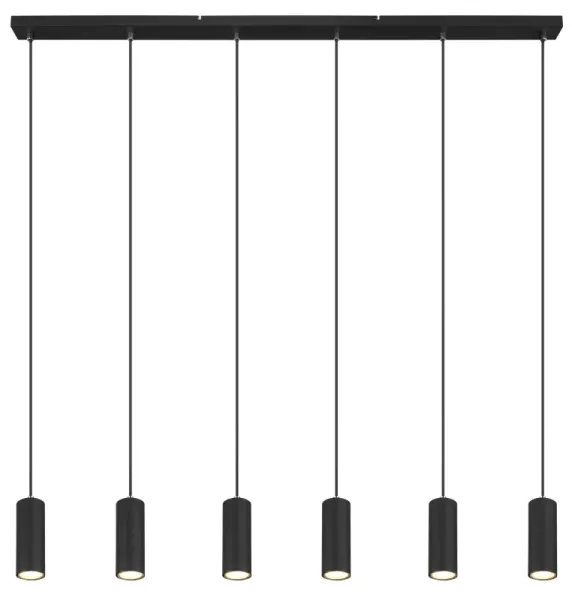 Robby 115cm Zwart hanglamp Van Globo Lighting - Fr&aring;n den 115 cm l&aring;nga takmonteringen l&ouml;per sex kablar, var och en utrustad med en GU10-sockel.