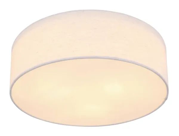 Ava Ø44 Wit plafondlamp Van Globo Lighting - Den vackra sk&auml;rmen kl&auml;dd i vackert sandf&auml;rgat textil, vilket g&ouml;r lampan l&auml;tt att kombinera med olika inredningsstilar.