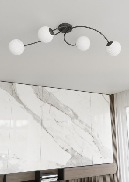 Vibra 110cm Wit plafondlamp Van Emibig Lighting - De opaalglazen koepels verspreiden een zacht, diffuus licht dat de kamer een lichte en moderne uitstraling geeft.