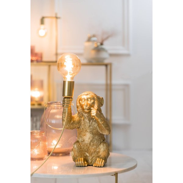 Monkey 34cm Goud tafellamp Van Light & Living - Monkey is een speelse lamp met karakter, laat hem uw huis verlichten met zijn unieke en charmante design!