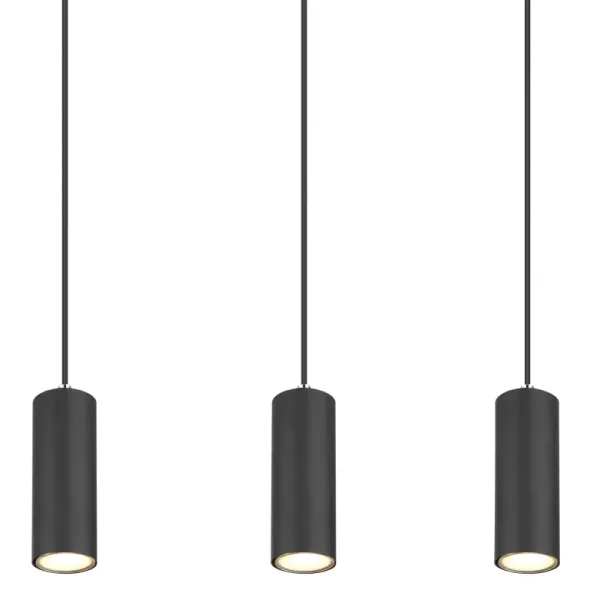 Robby 115cm Zwart hanglamp Van Globo Lighting - Fr&aring;n den 115 cm l&aring;nga takmonteringen l&ouml;per sex kablar, var och en utrustad med en GU10-sockel.