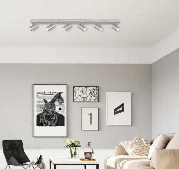 Robby 6 Nikkel spot Van Globo Lighting - Robby &auml;r en stilren takspotlight som imponerar med sin enhetliga design i nickel.