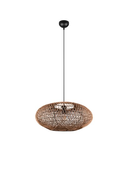 Hedda Ø52 Natuur hanglamp Van Trio Lighting - De decoratieve armatuur HEDDA cre&euml;ert spannende contrasten en fleurt ruimtes op met zijn sisalvlechtwerk dat een patroon van licht en schaduw op het oppervlak werpt.