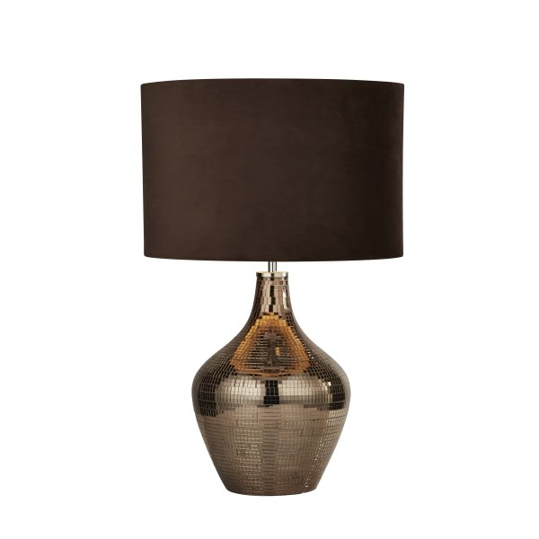 Disco 54cm Bruin tafellamp Van Searchlight - De lamp cre&euml;ert een warme en uitnodigende sfeer en is tegelijkertijd een decoratief detail dat de aandacht trekt.