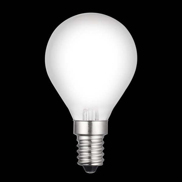 LED E14 bollamp mat 4W 2700K Wit Van Unison - Het matte oppervlak vermindert schittering en is ideaal voor kleinere armaturen waar sfeervolle en energiezuinige verlichting gewenst is.