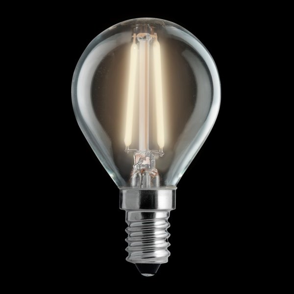 LED E14 bollamp 1W 2700K Van Unison - Een LED-bollamp met helder glas en E14-fitting.