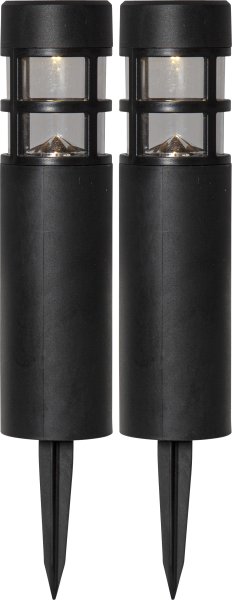 Rundi 2-p Zwart solarlamp Van Star Trading - Onze Rundi-zonneverlichting is een 2-pack looppadverlichting in een ronde vorm met een mooi raster dat in het donker oplicht met 3 lumen.