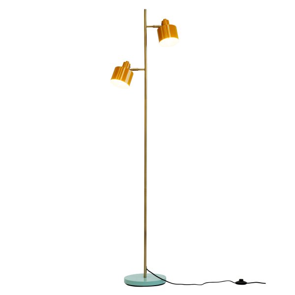 Ocean Veelkleurig vloerlamp Van Dyberg Larsen - De Ocean vloerlamp in de kleuren Curry/Brass/Turquoise heeft een metalen constructie, kan omhoog en omlaag worden gekanteld en wordt geleverd met een voetschakelaar op de voet.