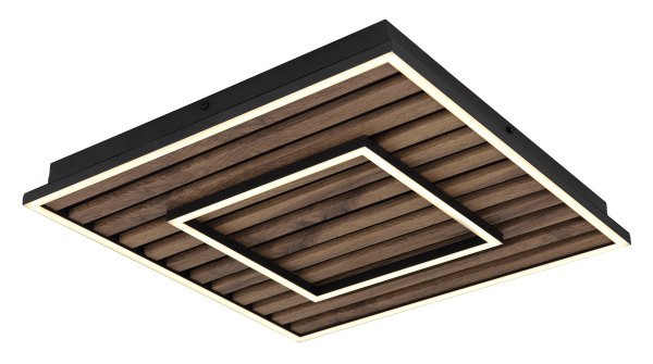 Woody 45cm Hout plafondlamp Van Globo Lighting - Takf&auml;stet som efterliknar akustikpanel i kombination med de mattsvarta detaljerna i metall bidrar med industriell k&auml;nsla till rummet.