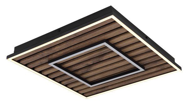 Woody 45cm Hout plafondlamp Van Globo Lighting - Takf&auml;stet som efterliknar akustikpanel i kombination med de mattsvarta detaljerna i metall bidrar med industriell k&auml;nsla till rummet.