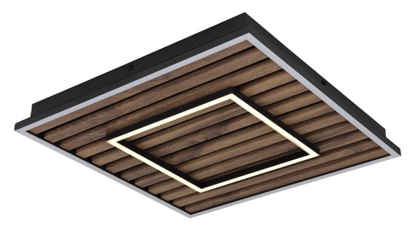 Woody 45cm Hout plafondlamp Van Globo Lighting - Takf&auml;stet som efterliknar akustikpanel i kombination med de mattsvarta detaljerna i metall bidrar med industriell k&auml;nsla till rummet.