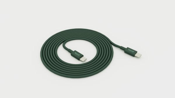 USB-C naar USB-C Donkergroen Van Kord - Deze 1,8 meter lange USB-C-kabel van duurzaam PVC is zorgvuldig op kleur afgestemd en past perfect bij uw Cuboid van Kord.