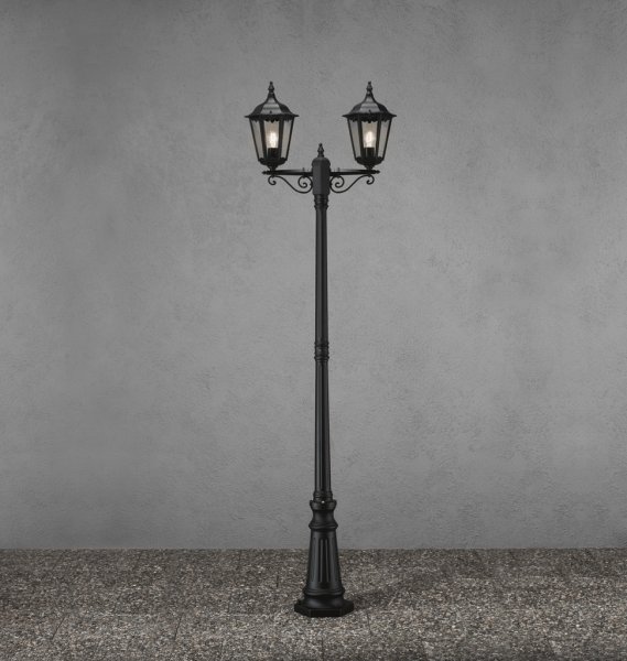 Firenze 220cm Zwart lantaarnpaal Van Konstsmide - De Firenze 2-armige paallamp is een klassieke en elegante buitenlamp met twee armen.