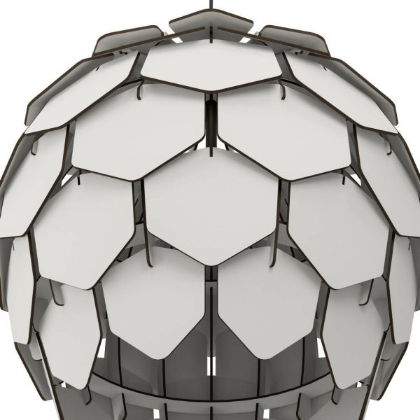 Mattanza Ø50 Grijs hanglamp Van Eglo - De bolvormige vorm en de overlappende platen creëren een speels schaduwspel wanneer de lamp brandt, waardoor er diepte en dimensie aan de kamer wordt toegevoegd.