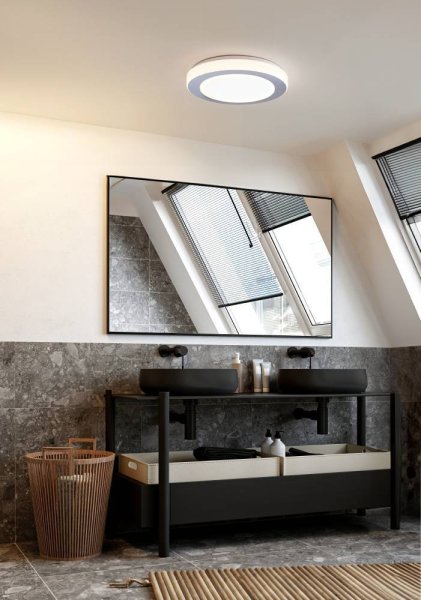 Led Carpi Ø38 Wit badkamerlamp Van Eglo - Deze plafondlamp heeft een eenvoudig en modern design met een ronde vorm en een chromen rand.