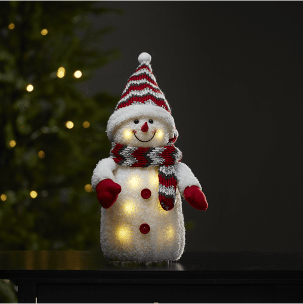 Joylight Sneeuwpop Wit Van Star Trading - Decoratief figuur in de vorm van een gezellige sneeuwpop op batterijen, met ledverlichting.
