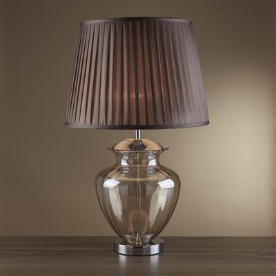Elina 70cm Bruin tafellamp Van Searchlight - De lamp is gecombineerd met een eenvoudige bruine stoffen kap die zorgt voor een aangenaam, diffuus licht - perfect voor het creëren van een ontspannen sfeer.