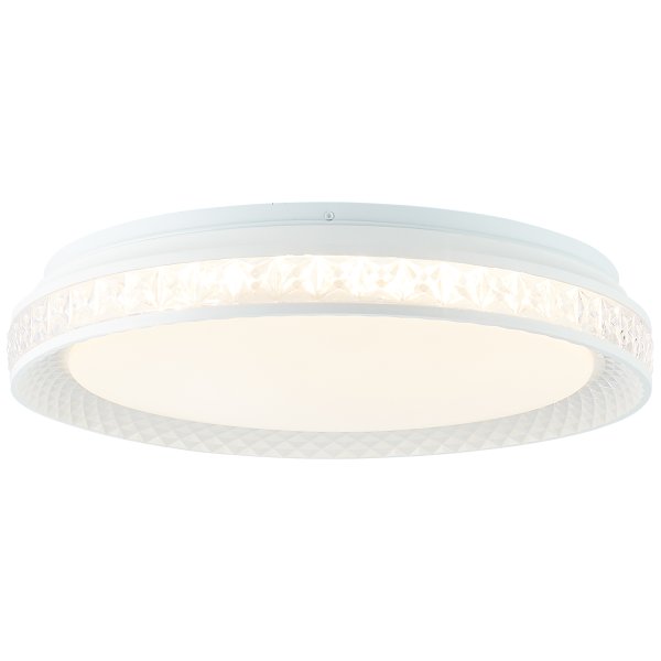 Burlie Ø40 Wit plafondlamp Van Brilliant - Het ge&iuml;ntegreerde ledpaneel straalt een helder licht van 2400 lm uit dat in drie stappen dimbaar is met de meegeleverde afstandsbediening.