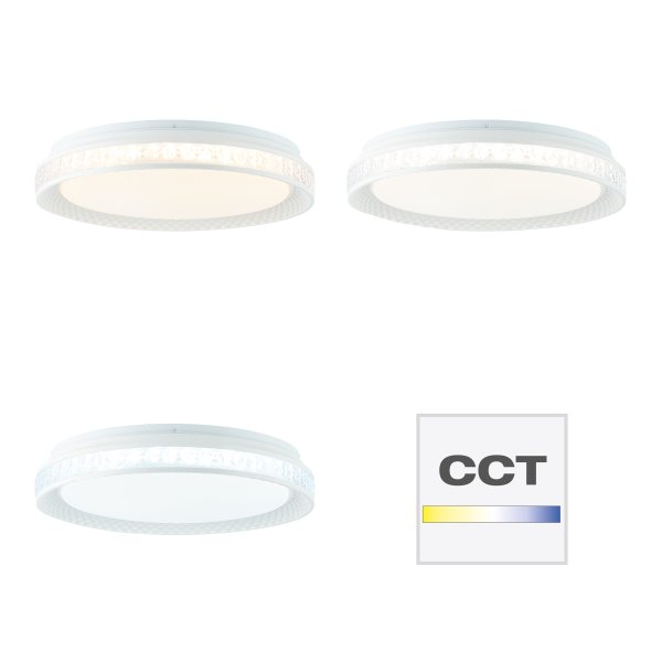 Burlie Ø40 Wit plafondlamp Van Brilliant - Het ge&iuml;ntegreerde ledpaneel straalt een helder licht van 2400 lm uit dat in drie stappen dimbaar is met de meegeleverde afstandsbediening.