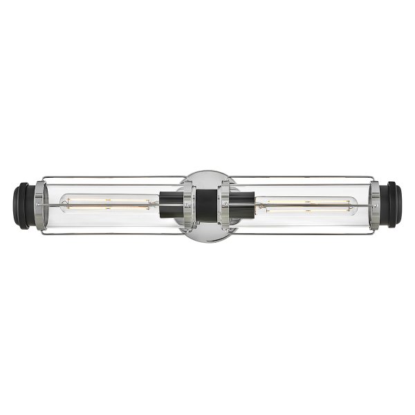 Masthead 60cm Chroom badkamerlamp Van Elstead Lighting - Deze is voorzien van twee cilinders van helder glas die de lichtbronnen omringen en een gelijkmatige en aangename lichtverdeling creëren.
