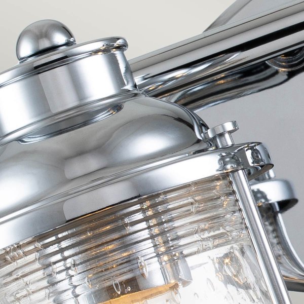 Ashland Bay 85cm Chroom badkamerlamp Van Elstead Lighting - Gemaakt van staal en glas, heeft het een luxe gepolijste chromen afwerking en vier prachtig getextureerde glazen die het licht verspreiden.