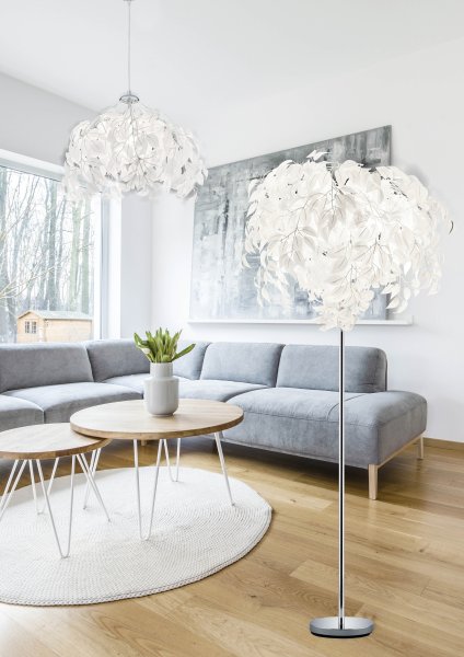 Leavy Wit vloerlamp Van Trio Lighting - De Leavy vloerlamp is een uniek en indrukwekkend element in uw huis met zijn decoratieve kunststof bladeren die de lamp een onderscheidende en betoverende stijl geven.