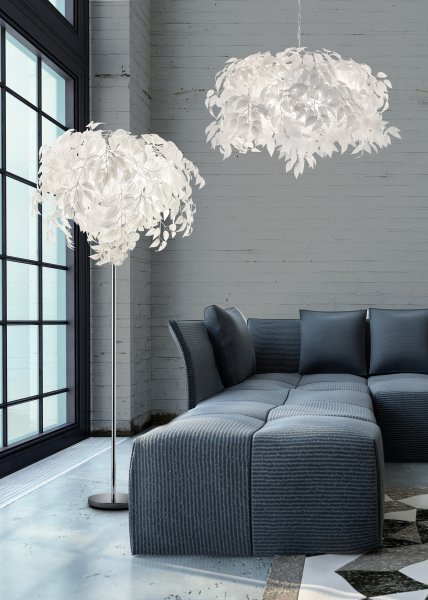 Leavy Wit vloerlamp Van Trio Lighting - De Leavy vloerlamp is een uniek en indrukwekkend element in uw huis met zijn decoratieve kunststof bladeren die de lamp een onderscheidende en betoverende stijl geven.