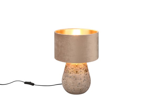 Kiran 38cm Grijs tafellamp Van Trio Lighting - De KIRAN tafellamp combineert fluweel en keramiek in een modern en opvallend design dat gegarandeerd de aandacht trekt.