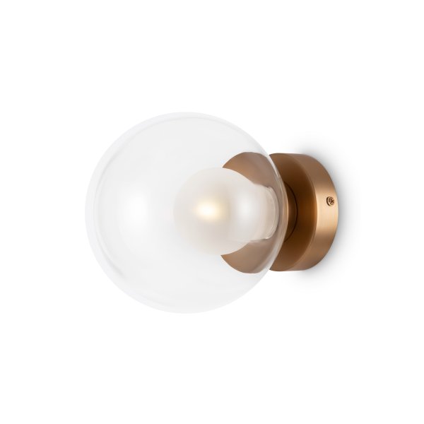 Basic form Ø15 Goud wandlamp Van Maytoni - Dankzij de ronde, heldere glazen kap en de gouden voet verspreidt de lamp zacht en warm licht, wat een uitnodigende sfeer creëert.
