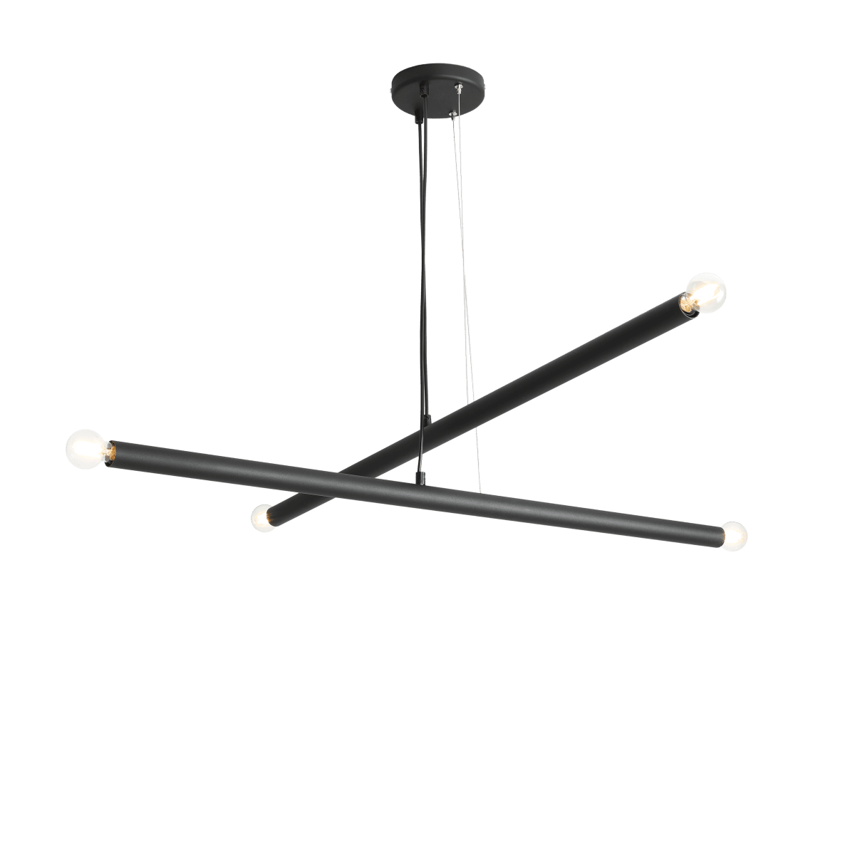 Tubo 4 100cm Zwart hanglamp Van Artera - De lamp bestaat uit twee smalle metalen buizen met een stijlvolle zwarte afwerking, die onder verschillende hoeken zijn geplaatst en zo een spannend en luchtig effect creëren.