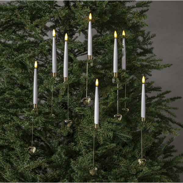 Flamme 8LED Goud Van Star Trading - De houder heeft een haak voor eenvoudige montage aan de kerstboom.