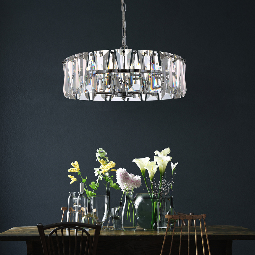 Puntes Ø52 Chroom kristal Van Maytoni - Puntes is een elegante plafondkroonluchter in verchroomd metaal met fonkelende prisma's die de lichtbronnen omringen en een magisch lichtspel cre&euml;ren wanneer de lamp brandt.