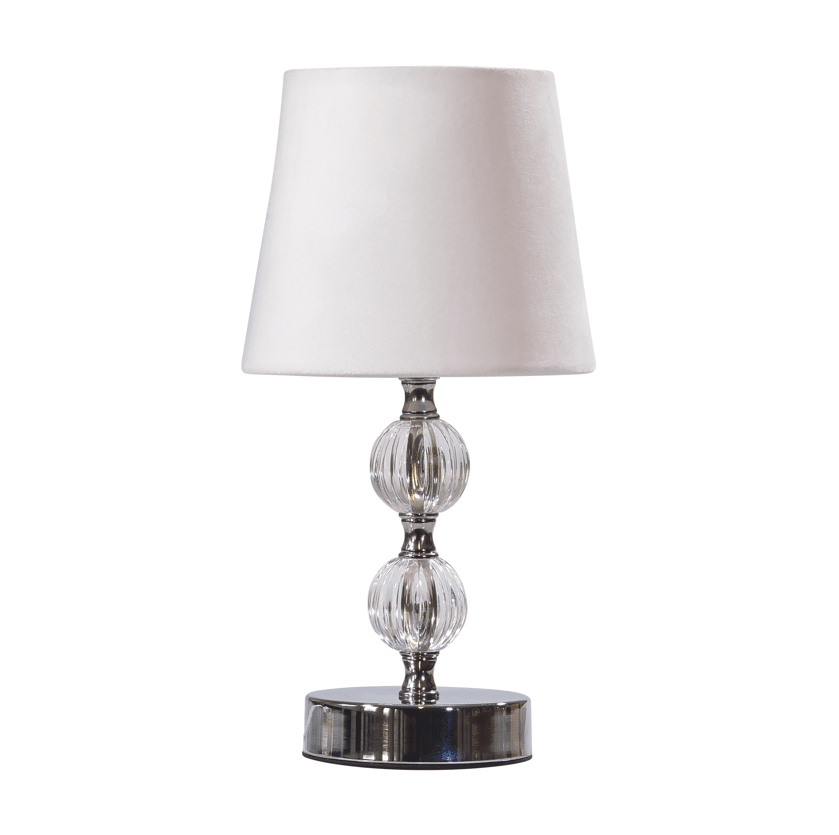  Karin 30cm Wit tafellamp Van Pixie Design - De glazen en metalen voet van de lamp zorgt voor een stijlvolle uitstraling, terwijl de witte textielen kap een klassieke en luxueuze uitstraling heeft.
