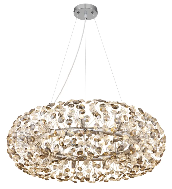Katrina Ø80 Rookkleurig kristal Van Globo Lighting - Katrina &auml;r en elegant rund kristallkrona i kromf&auml;rgad metall med gnistrande K9-kristaller som skapar en sofistikerad och lyxig atmosf&auml;r i ditt hem.